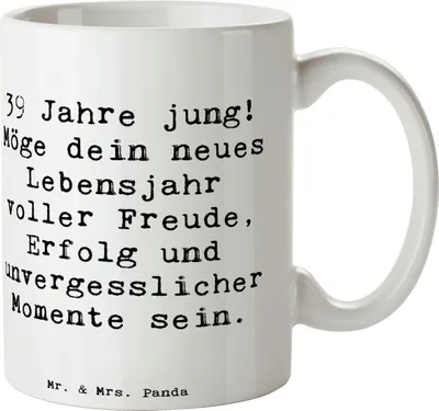 Produktbild von Mr. & Mrs. Panda Tasse Spruch 39. Geburtstag Freude - Weiß - Geschenk, Kaffeebecher, Trinkbecher, Handgefertigt, Alter, Becher, Lebensjahr, Kaffeepott, Geschenke, Erfolg