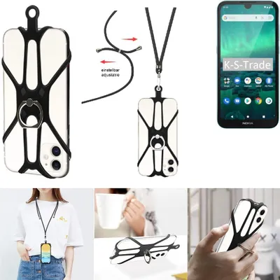 Produktbild von K-S-Trade 3in1 Handykette Handyband Handykordel Halsband Smartphone-Ring Handy-Ring kompatibel mit Nokia 1.3 Fingerhalterung Handyring Tischständer