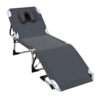 Zdjęcie produktu dla JOIEYOU Składany leżak z poduszką pod głowę, otworem na twarz, 3-stopniową regulacją oparcia i kieszenią boczną Ergonomiczny leżak ogrodowy Przenośny leżak do biura na kempingu (ciemnoszary)