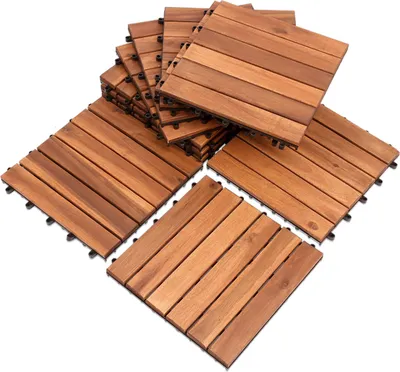 Produktbild von Eikuavons Außenholzplatten 110 Stück 30x30x2,4cm Klicksystem für große Garten- und Terrassenflächen