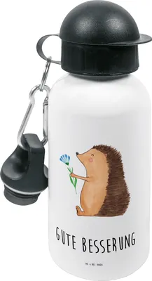 Produktbild von Mr. & Mrs. Panda Trinkflasche Igel Blumen - Weiß - Geschenk, Kinder, Genesungswünsche, Lustige Sprüche, Gute Besserung, Kita, Wasserflasche, Getränkeflasche, krank