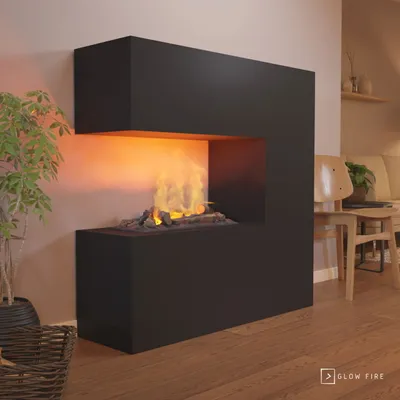 Produktbild von GLOW FIRE Elektrokamin 'Schiller' | Wasserdampf Kamin mit OMC 600 inkl. Holz in schwarz als Raumteiler | HxBxT: 120x120x37 cm