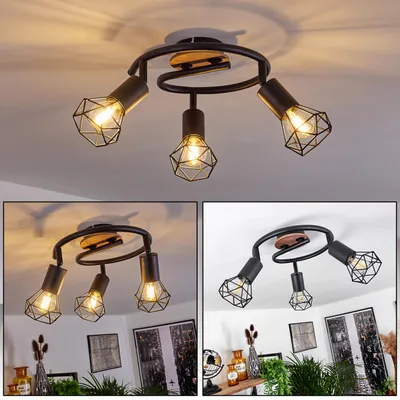 Produktbild von Borio »Borio« 3-flammige runde Deckenlampe aus Metall/Holz in Schwarz/Braun