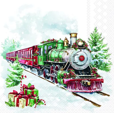Produktbild von 20 Servietten Christmas Train - Zug unterwegs im Winter 33x33cm