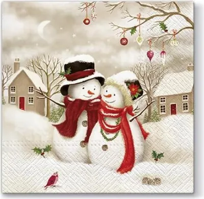 Produktbild von 20 Servietten Snow Family - Schneemann-Pärchen 33x33cm