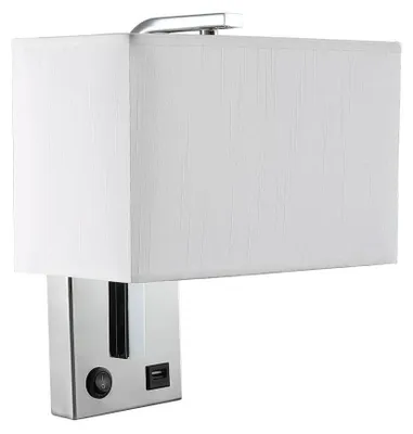 Image de VoltShine, 1 applique murale E27 avec port USB, finition chromée et panneau blanc, dimensions : 2