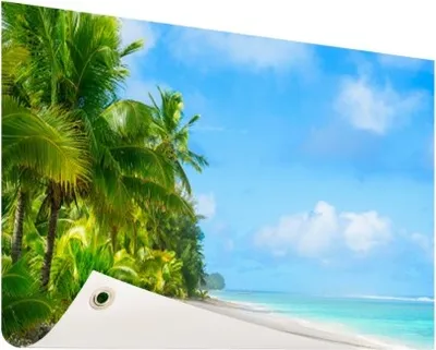 Produktbild von Gartenposter - 120x80 cm - Palmen auf tropischem Strand Foto  - Modernes Wandbilder - Meer und Strand