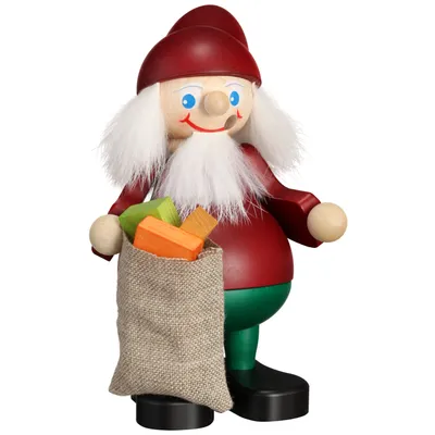 Produktbild von Seiffener Volkskunst Räuchermännchen Heinzel mit Sack - Größe ca. 15cm, für Räucherkerzen Größe M (Standard) - 12406