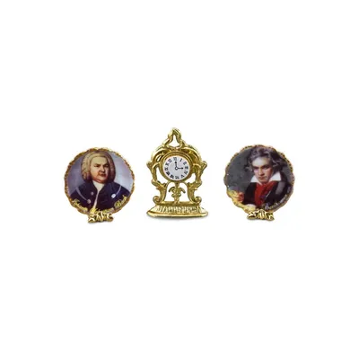 Produktbild von Miniatur Kamindekoration Komponisten mit Standuhr und Bildern