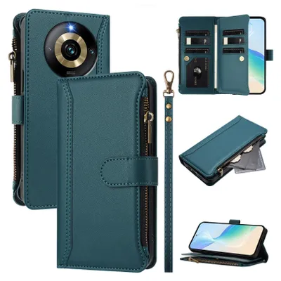 Produktbild von Handyhülle für Realme Narzo 60 Pro/Realme 11 Pro+ Reißverschluss Geldbörse Kunstleder Klapphülle mit Kartensteckplatz, Ständer, Handschlaufe Grün