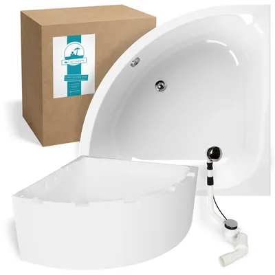 Produktbild von Calmwaters® Eckbadewanne Komplettset 120x120 cm mit Wannenträger & Ablaufgarnitur, Acrylwanne Modern Small 2, Duo-Badewanne für 2, Set Badewanne komplett, Eckwanne 120 x 120 cm, Weiß, 99000046