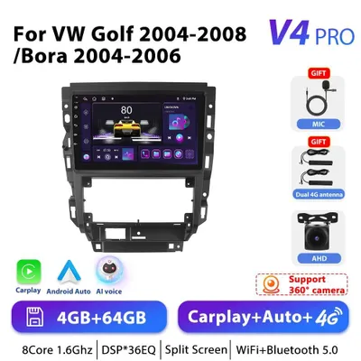 Obrázek produktu pro Autorádio s Androidem pro VW Golf 2004–2008 – multimediální systém 2-DIN – dotykový displej 22,9 cm – 4G LTE – vstup pro AHD kameru – 4+64 GB – Android 10 – GPS