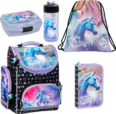 Produktbild von Einhorn Unicorn 5 tlg. Schulranzen Set - Tornister Federtasche Turnbeutel Brotdose