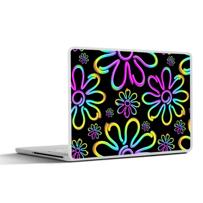 Produktbild von MuchoWow® Laptop Aufkleber Sticker Cover Blumen - Neon - Muster - Psychedelisch 31x22.5 cm - Laptop-Deko