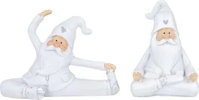 Produktbild von 2er Set Santa Deko Figur Weiß Yoga Weihnachtsmann Weihnachtsdeko Tischdeko