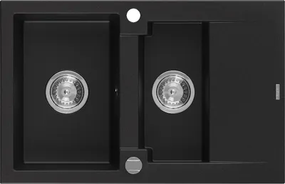 Produktbild von Mexen Gaspar 1,5-Becken-Granitspüle mit kurzer Abtropffläche 737 x 475 mm, Schwarz - 6507731505-77