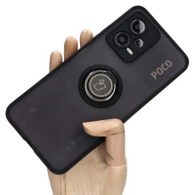 Produktbild von Bizon Case Hybrid Ring Fingerring Hülle für Xiaomi Poco X5 / Redmi Note 12 5G, Rauch mit schwarzem Rahmen
