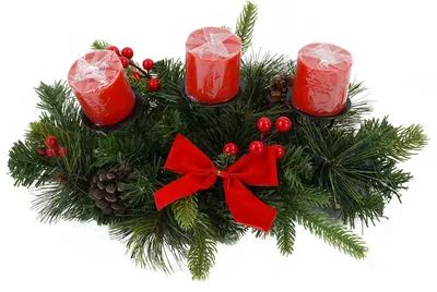 Immagine prodotto di Portacandela 3 Candele con Fiocco Rosso Pigne e Bacche