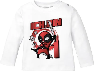 Produktbild von Baby Langarmshirt erster Geburtstag Spruch Ich bin 1 | ich bin 2 Comic-Figur Actionfilm lustig Jungen Moonworks® 1 Jahr weiß 80/86 (10-15 Monate)