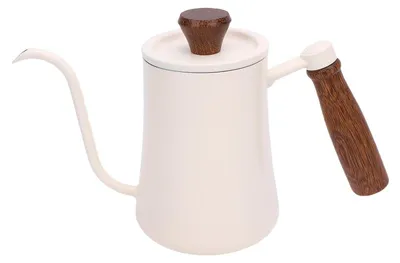 Image de Bouilloire à café 600ML en acier inoxydable 304 à bec étroit et long avec poignée isolée pour la maison et le camping Blanc
