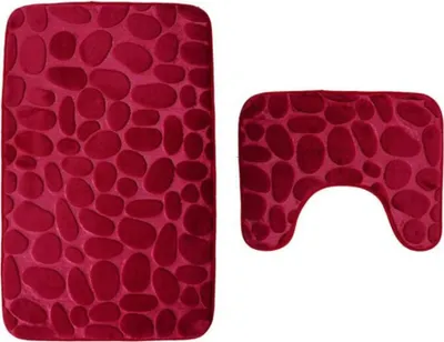 Produktbild von Badematten Set 2-teiliges, Badegarnitur, WC Vorleger, Badvorleger, Badeteppich, antirutsch beschichtet, extra stark saugfähig (Rot)