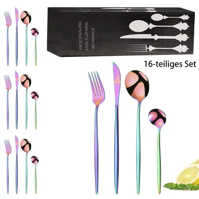 Imagen del producto de Disfrute de una cena elegante con este set de cubiertos de acero inoxidable de alta calidad, que incluye 16 piezas