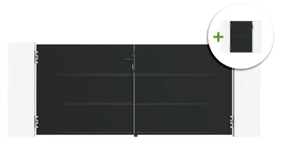Produktbild von NALI 3 m Stahl-Schwingtor, 140 cm hoch, Schwarz + 140 cm hohes Fußgängertor