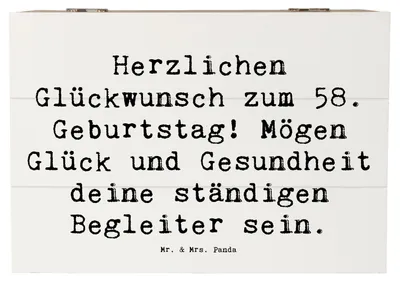 Produktbild von Mr. & Mrs. Panda Geschenkbox Spruch 58. Geburtstag 22 x 15 cm - Weiß - Geschenk, besondere Geschenke, Weisheit, Kiste, Geburtstagsfeier, Happy Birthday, Box, schmuckbox