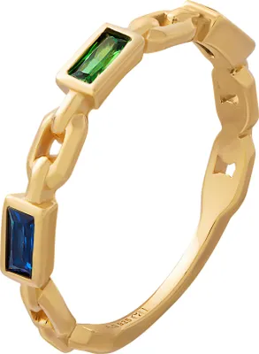 Produktbild von cai Ring 925 Silber vergoldet Kettendesign Baguette Steine grün blau