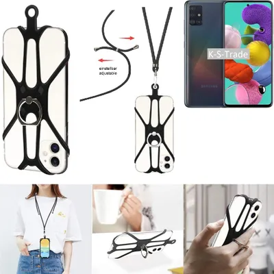 Produktbild von K-S-Trade 3in1 Handykette Handyband Handykordel Halsband Smartphone-Ring Handy-Ring kompatibel mit Samsung Galaxy A51 Fingerhalterung Handyring