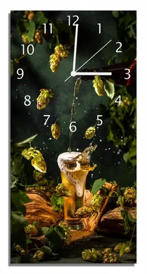 Produktbild von Wallario Design Wanduhr Braukunst - Hopfenkaltschale aus Echtglas, Größe 30 x 60 cm
