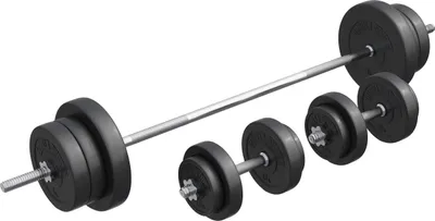 Produktbild von GORILLA SPORTS® Hantelset - 70kg, Langhantelstange 170cm, Gewichte 4x1,25kg / 4x2,5kg / 4x5kg / 2x10kg, 2x Kurzhanteln 30mm, mit 6 Sternverschlüssen, Kunststoff - Hantel Set, Kurzhantelset, Hanteln