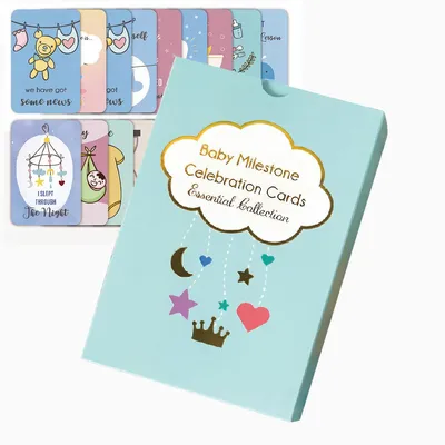 Produktbild von 50 Baby Meilensteinkarten Set mit 18 Aufklebern, matte Foto-Karten, Erinnerungs-Kartenbox