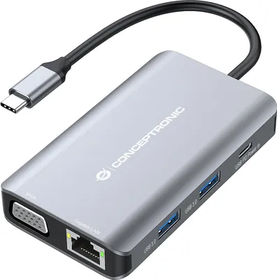 Zdjęcie produktu dla Conceptronic DONN21G, Przewodowa, USB 3.2 Gen 1 (3.1 Gen 1) Type-C, 100 W, 1000 Mbit/s, Szary, 4K Ultra HD