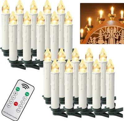 Produktbild von LZQ 20er Warmweiß Weinachten LED Kerzen Kabellose Weihnachtsbeleuchtung Flammenlose Lichterkette Kerzen mit Timer Weihnachtskerzen für Weihnachtsbaum Weihnachtsdeko