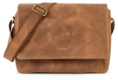 Obrázek produktu pro Kožená vintage taška přes rameno P-berg s přihrádkou na notebook – hnědá