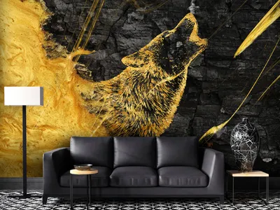 Produktbild von Vlies Fototapete Wolf 400x280 cm Tapeten Wandtapete XXL Abstrakt schwarz gold Steinwand g-C-10124-a-a