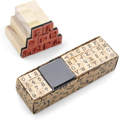 Produktbild von Set von 40 Holzstempeln, Alphabet Stempel, Zahlen, Basteln, Kreativ