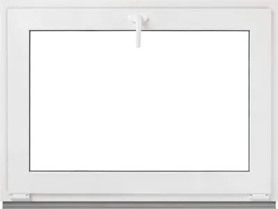 A white framed window with a clear white pane and a white handle at the top.