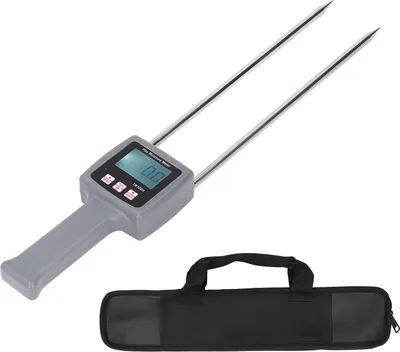 A digital hay moisture meter and its carrying case are shown against a white background.