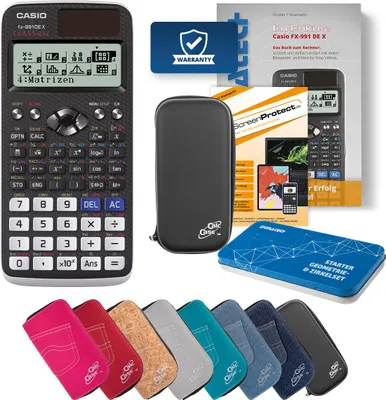 Produktbild von Casio FX-991 DE X Taschenrechner mit Tasche schwarz, Folie, Fachbuch und Zirkel Set