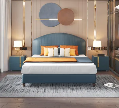 Obrázok produktu pre Spálňa Luxusná manželská posteľ Modrá Moderný dizajn Postele Hotel