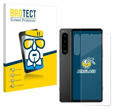 A product packaging box for a screen protector, with a smartphone and the screen protector shown next to it.