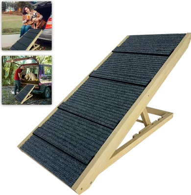 Obrázek produktu pro LARS360 Skládací psí rampa Pet Schody Dřevěný psí žebřík s protiskluzovým kobercem Výškově nastavitelný Max 100kg