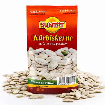 Produktbild von SUNTAT Kürbiskerne ungeschält geröstet & gesalzen (4x 200 g Packung)