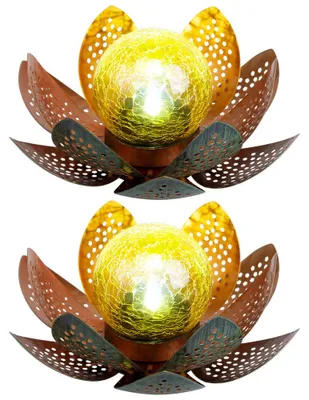 Produktbild von 2x LED Solarleuchte, Lotusblume, grün, gold