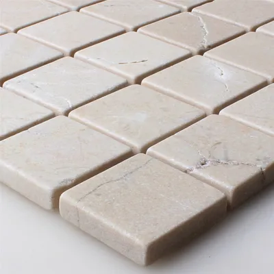 Produktbild von mosafil, Mosaikfliese, Naturstein Marmor, 32x32x8mm, Botticino Anticato, Beige, Matt, Quadratisch, Frostbeständig, Rutschfest, für Innen- & Außenbereich, Nassbereich, Wohnraum, Küche, Bad, Dusche, TM33276m, 30.5x30.5cm Matte