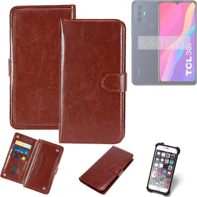 Produktbild von K-S-Trade 360° Hülle kompatibel mit TCL 30 E braun Kunstleder Case BookCase WalletCase Kunstlederederhülle Handyhülle, Rundumschutz Bumper (1x)