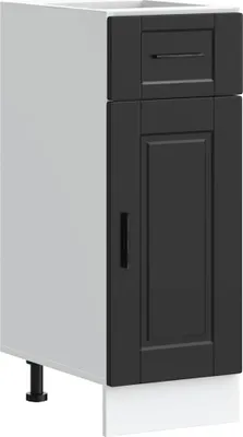 A single kitchen base cabinet with a drawer and a door, shown from a three-quarter angle.