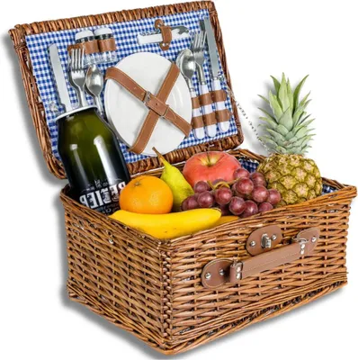 Immagine prodotto di Cesto da picnic in vimini per 4 persone, set di posate, regalo per una gita romantica
